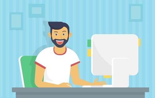 Web designer cartoon man smiling