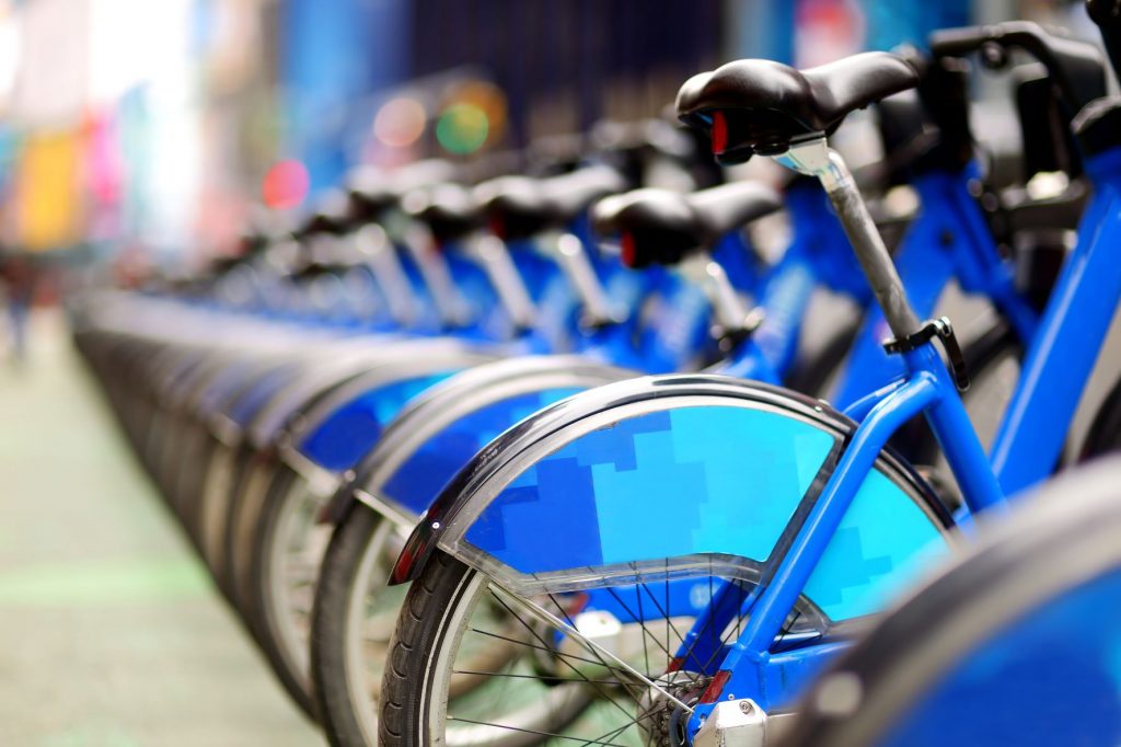 ride-share bikes in a row