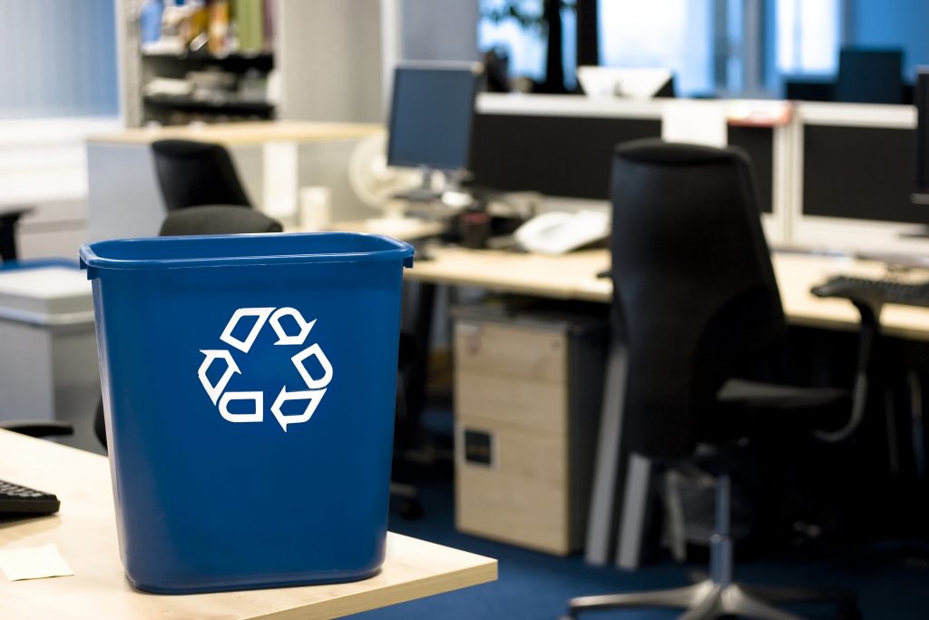 Recycle bin in an office