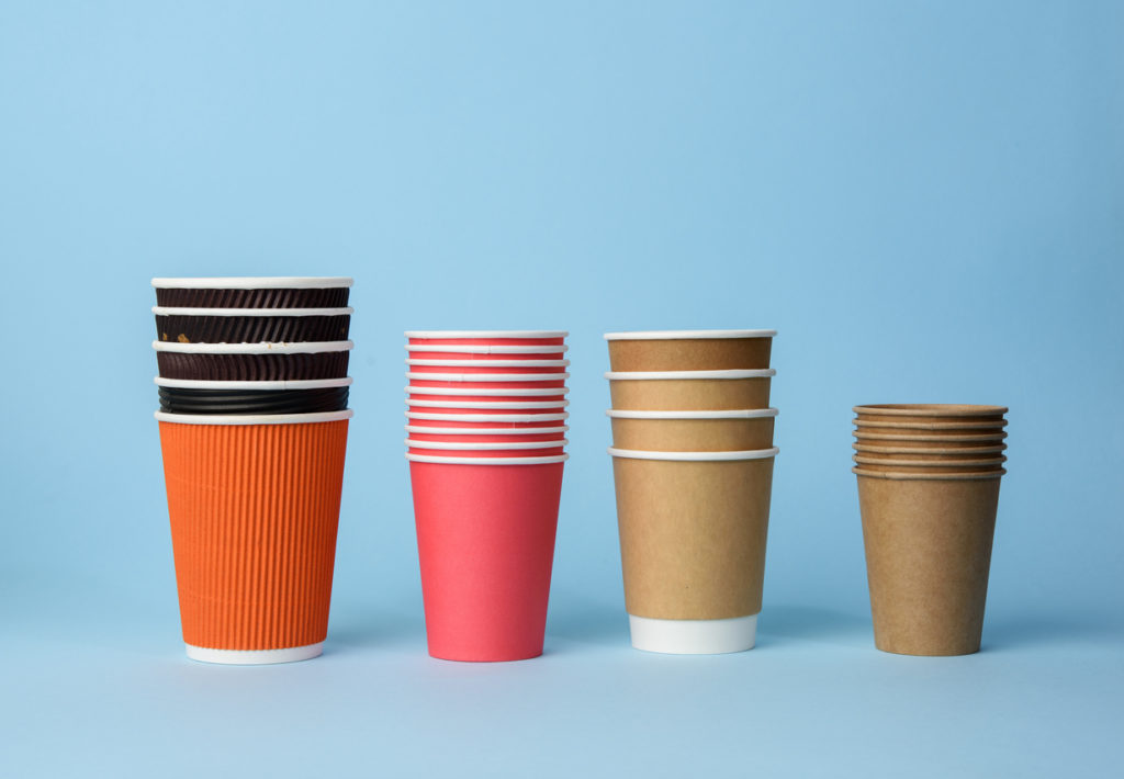 stacks of paper coffee cups