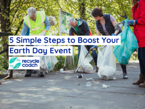 People with bags cleaning up litter outdoors for an Earth Day event