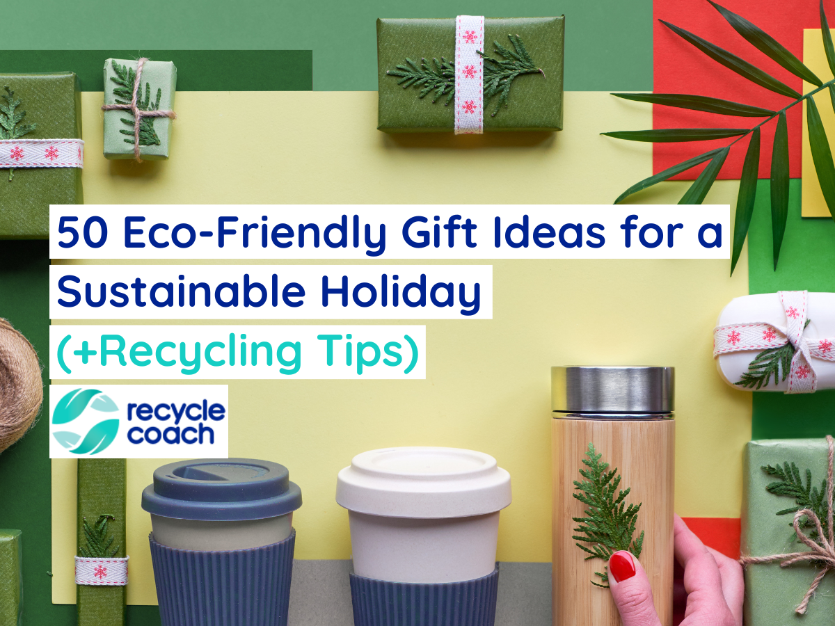 Title with variety of eco-friendly gifts and plant sprigs