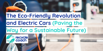 Article title and logo on top of image of electric car charging in a parking lot