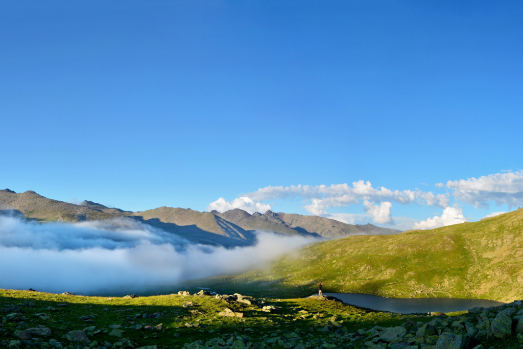 landscape picture of mountains and blue sky, clean environment