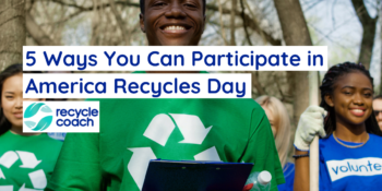 A group of people wearing recycling shirts getting ready to for a clean up day