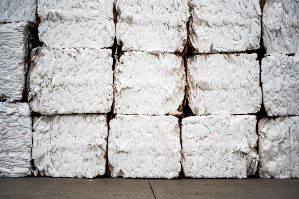 bundles of Styrofoam for recycling