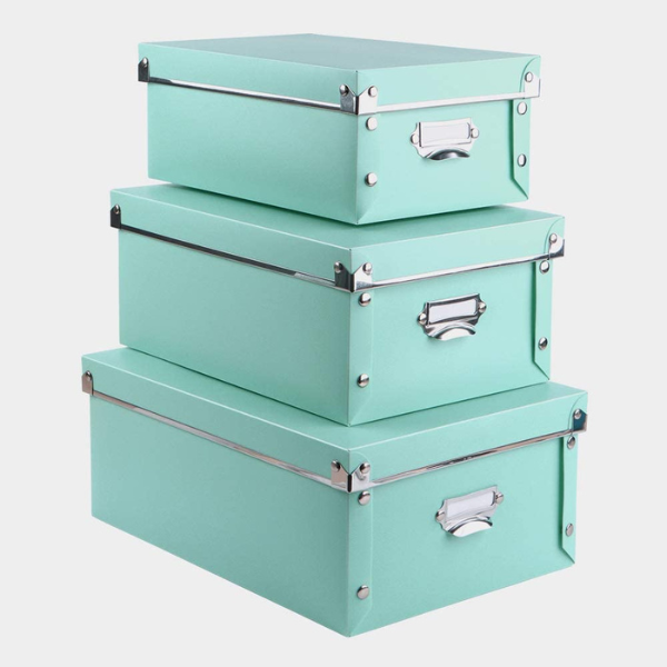 three stacking storage boxes