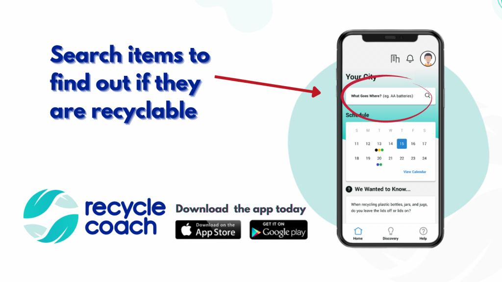 Phone showing how to use Recycle Coach to search where items go for disposal